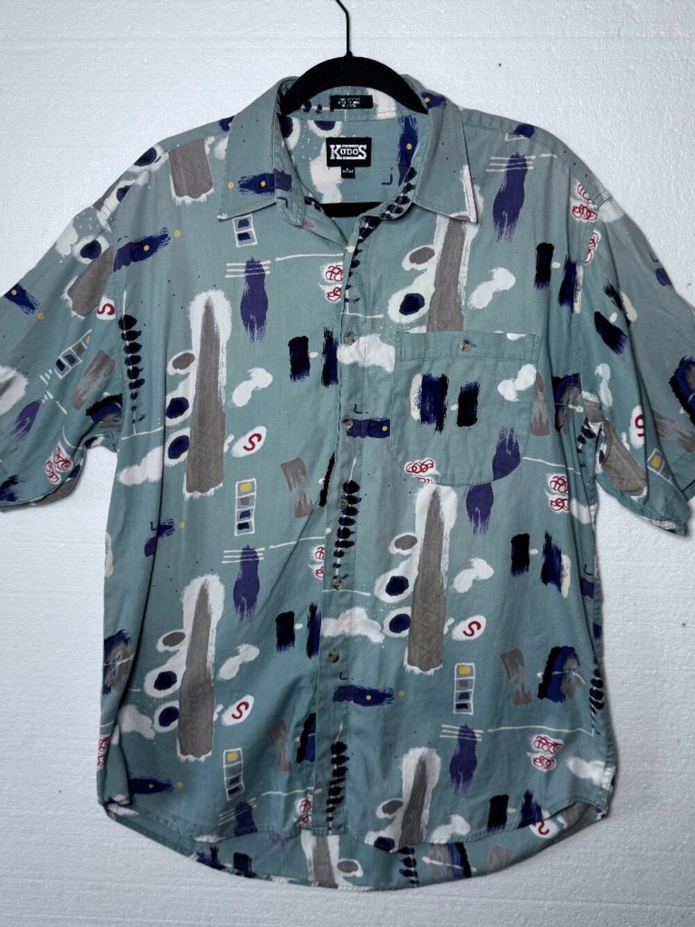 Vintage Kudos Mens Size Large Geometric Artsy Abstract Button Up Shirt Cotton